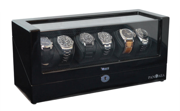 Pangea Q630 Automatic Six Watch Winder with LED Light- Black