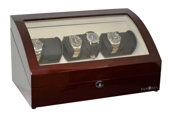 Pangea Q650 Automatic Six Watch Winder with LED Light - Mahogany